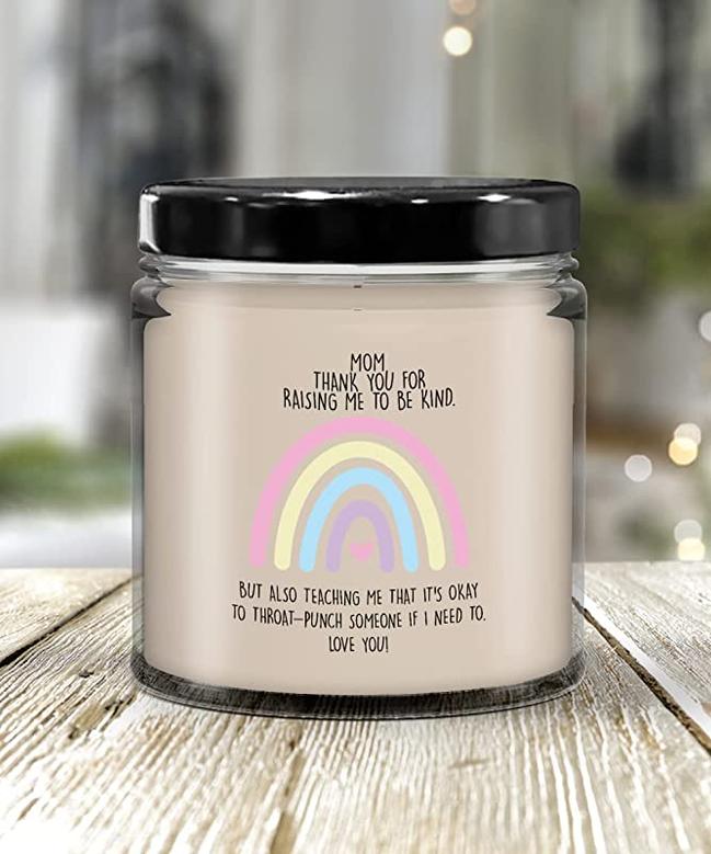 Funny Mother's Day Present Gift for Badass Mom Appreciation to My Mom Throat Punch for Military Mom Candle 9oz Vanilla Scented Soy Wax Blend Funny Can