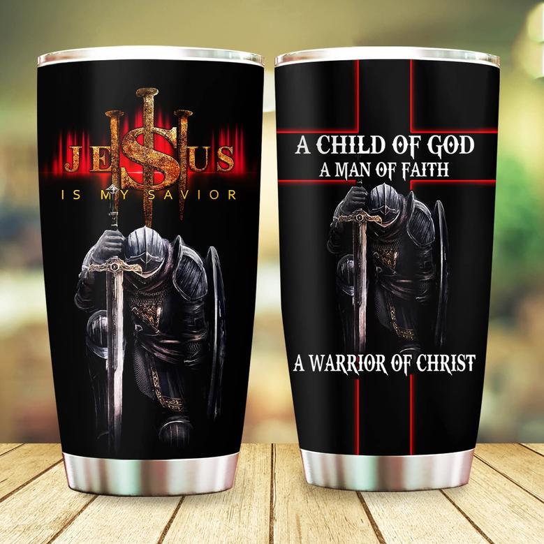 A Child of God Man of Faith Warrior of Chirst Jesus Tumbler - Christian Gifts For Men Dad Husband, Christmas Gifts, Birthday gifts for Men Dad Husband Grandpa, 20oz Stainless Steel Tumbler with Lid