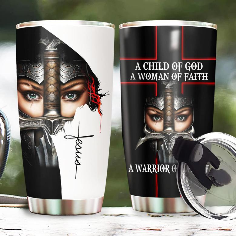 A Child of God Woman of Faith Warrior of Chirst Jesus Tumbler-Christian Gifts For Women Mom, Christmas Gifts, Birthday gifts for Women Wife Mom Mother Mama, 20oz Stainless Steel Tumbler Cup with Lid