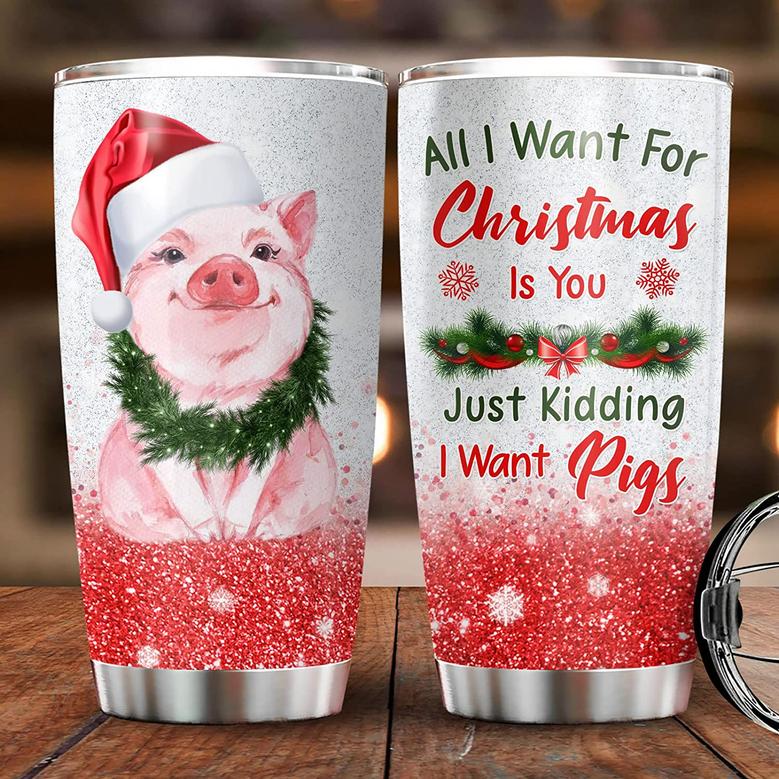 Christmas Gifts For Women, Baby Pink Pig Glitter Tumbler With Lid, Birthday Gifts For Girl Her Mom Daughter Sister Friends Family, All I Want For Christmas 20oz Travel Coffee Mug, Xmas Holiday Gifts