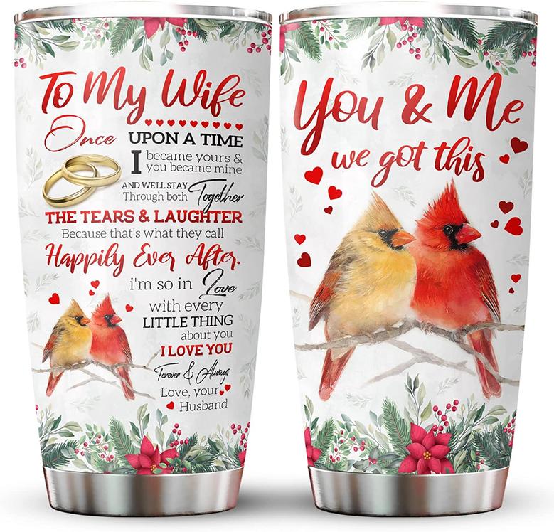 Christmas Gifts For Women, Cardinal Tumbler Cup With Lid, Birthday Gifts For Wife From Husband, You And Me We Got This, Cardinal Couple 20oz Stainless Steel Coffee Mug, Wedding Anniversary For Her