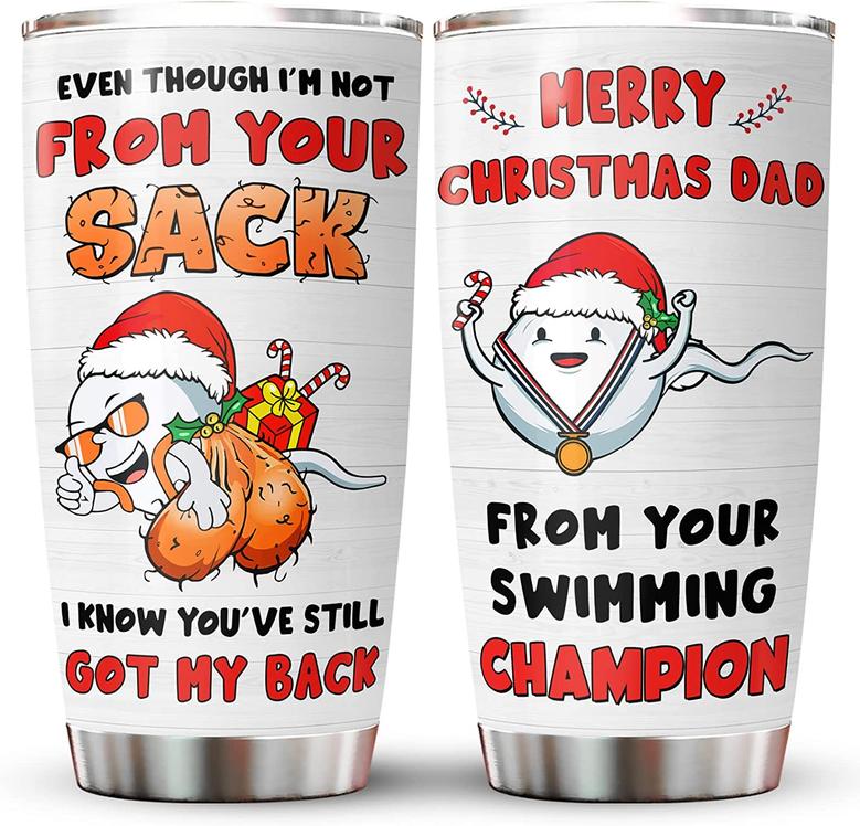Christmas Gifts for Dad - Merry Christmas Dad Tumbler Cup - Funny Quotes for Dad Coffee Mug - Xmas Holiday Gift for Stepdad Bonus Dad from Son Daughter