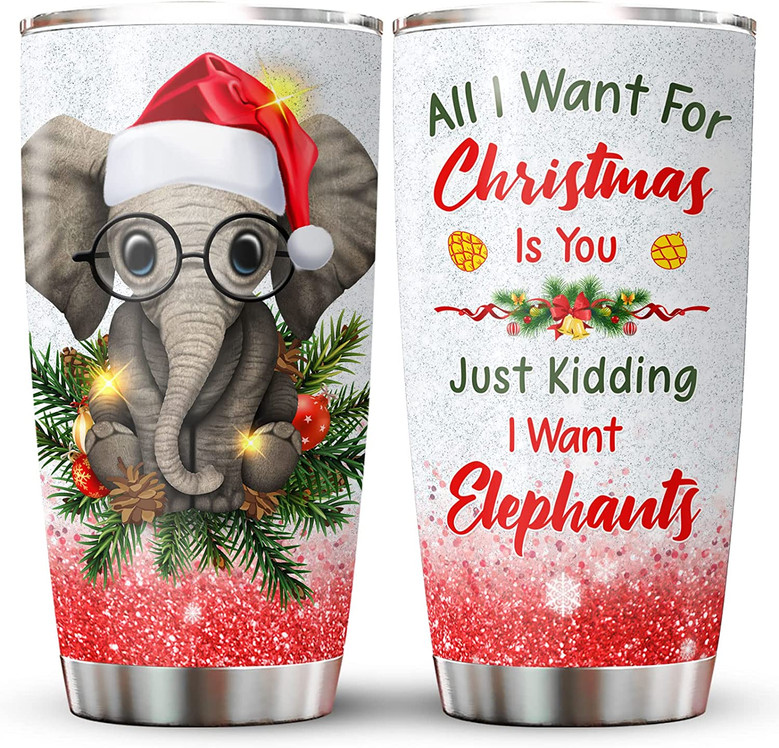 Elephant Christmas Gift for Women - Cute Elephant Tumbler Cup - Wild Animal Xmas Coffee Mug - Birthday Christmas Gifts for Elephant Lover - Christmas Gift Idea for Her Mother Daughter Grandma