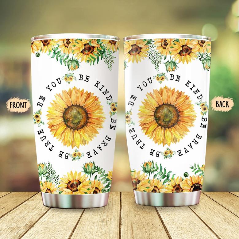 Floral Be You Be Kind Be Brave Be True Tumbler, Floral Christmas Gifts For Women, Inspirational Gifts For Women Birthday Gifts For Women 20oz Stainless Steel with Lid Cold & Hot Water Coffee Color 3