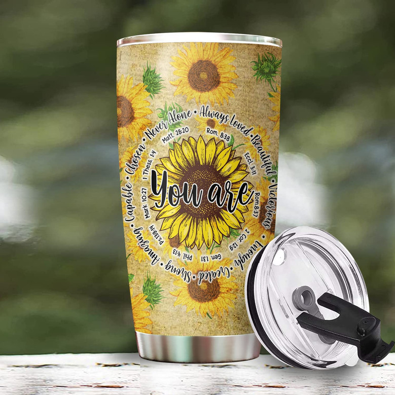 Jesus Tumbler You Are Tumbler Sunflower Pattern Christian Gifts for Women Birthday Gifts for Women Mom Friend Religious Gifts 20oz Stainless Steel with Lid Cold & Hot Water Coffee