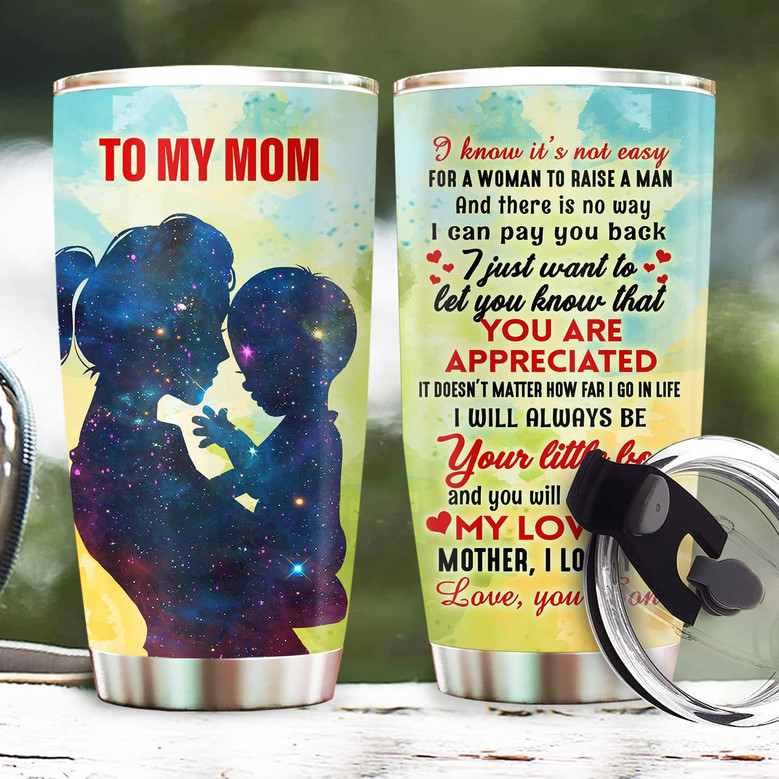 Mothers Day Gifts, To My Mom Tumbler, Mother Mama Mom Gifts on Christmas Birthday, Birthday Gifts for Mom from Son 20oz Stainless Steel Tumbler Cup with Lid Cold & Hot Water Coffee