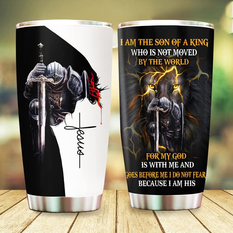 I Am The Son Of A King Tumbler - Christian Gift Lion Knight For Birthday, Christmas Gifts for Dad Father Papa, 20oz Stainless Steel Tumbler Cup with Lid Cold & Hot Water Coffee