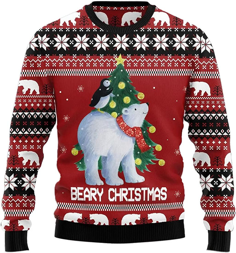 Ugly Christmas Sweaters for Women Polar Bear Christmas Mens Sweater Xmas Holiday Crew Neck Shirt55 Bear09 Thegiftio UK