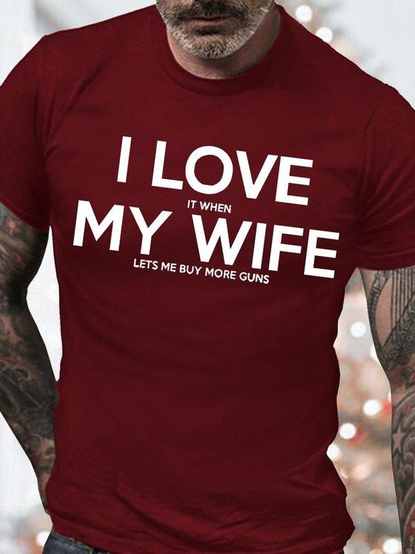 Men's I Love My Wife Funny Graphic Print Text Letters Crew Neck Casual T-shirt