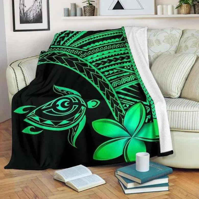 Blanket - Alohawaii Hawaii Turtle Plumeria Green Blanket Gift For Christmas, Home Decor Bedding Couch