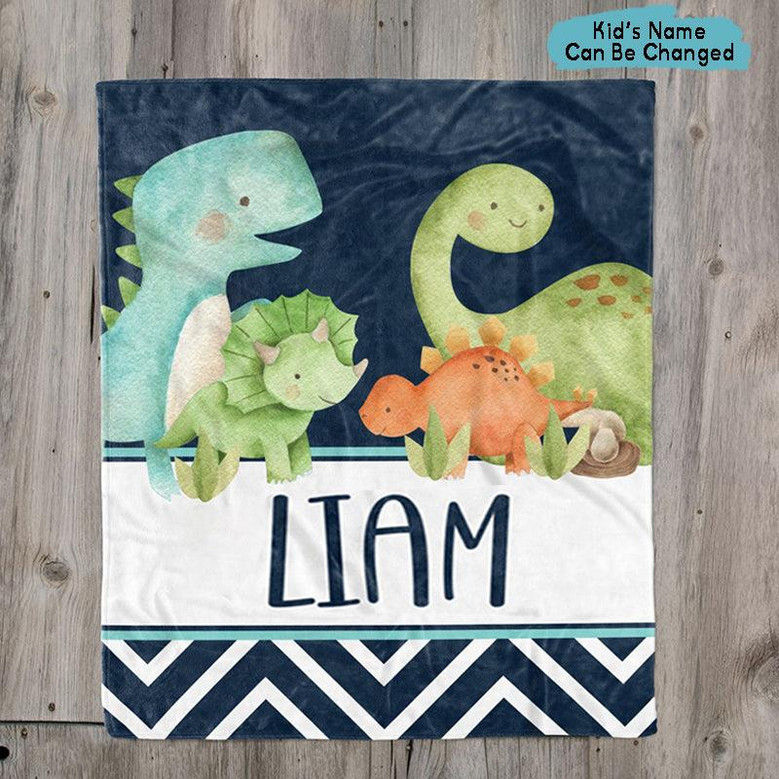 Dinosaur Blanket Personalized Kid Name Blanket, Watercolor Dinosaurs