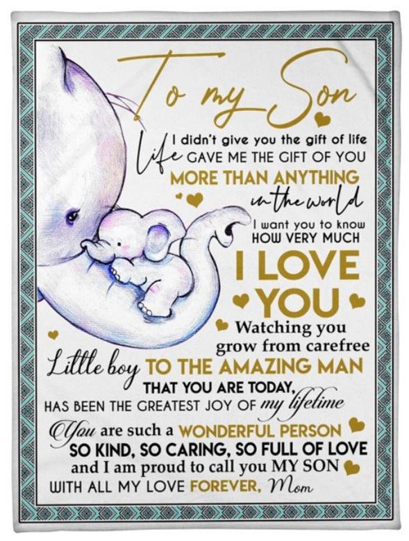 Gift For Son From Mom-Elephant To My Son I Love You With All My Love Forever-Son Blanket