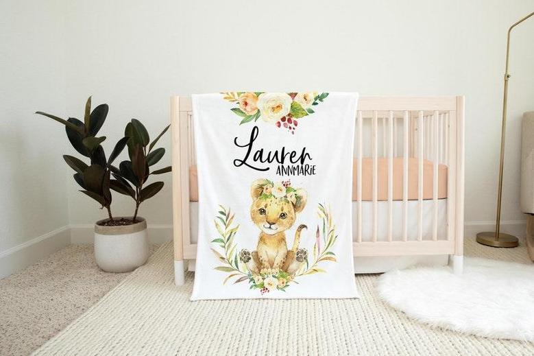 Lioness Baby Blanket, Safari Crib Bedding, Personalized Baby Blanket, Girl Safari Nursery Theme, Newborn Blanket, Lion Nursery Theme S14