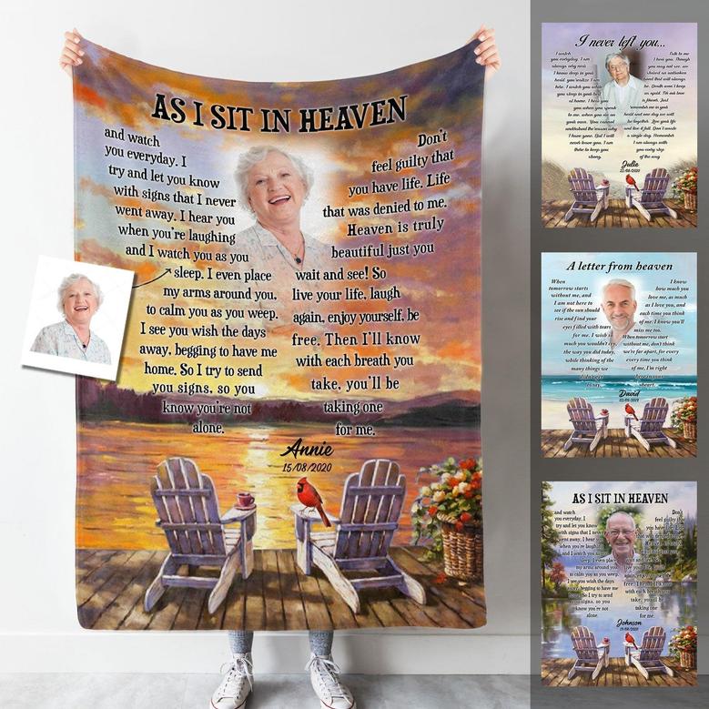Memorial Blanket - As I Sit In Heaven Personalized Photo Blanket Memorial