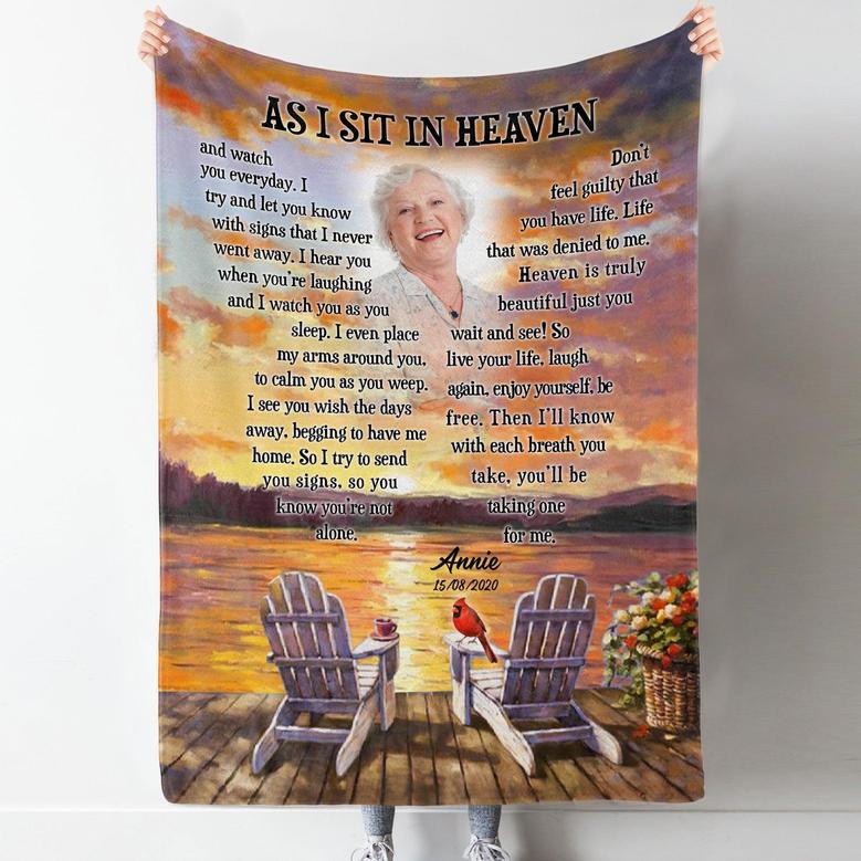 Memorial Blanket - As I Sit In Heaven Personalized Photo Blanket Memorial
