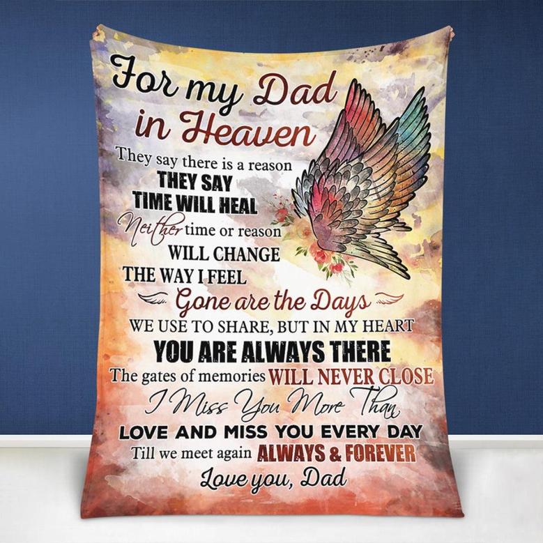 Memorial Blanket - For My Dad In Heaven Loss Of Dad Memorial Blanket Gift For Family Friend Birthday Gift Home Decor Bedding Couch Sofa Soft and Comfy Cozy