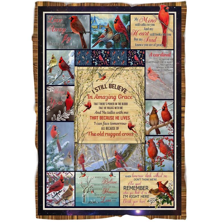 Memorial Blanket - I Still Believe in Amazing Grace, Beautiful Cardinal Fleece Blanket Home Decor Bedding Couch Sofa Soft And Comfy Cozy, Memorial Gift