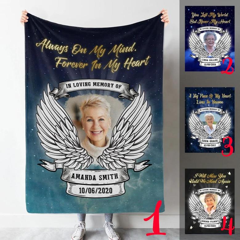 Memorial Blanket - Rest In Peace Heaven Wings Personalized Photo Blanket Memorial Gift