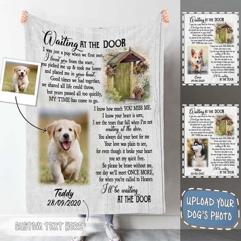 Memorial Blanket - Waiting At The Door Upload Photo Blanket Memorial Gift For Dog Lovers