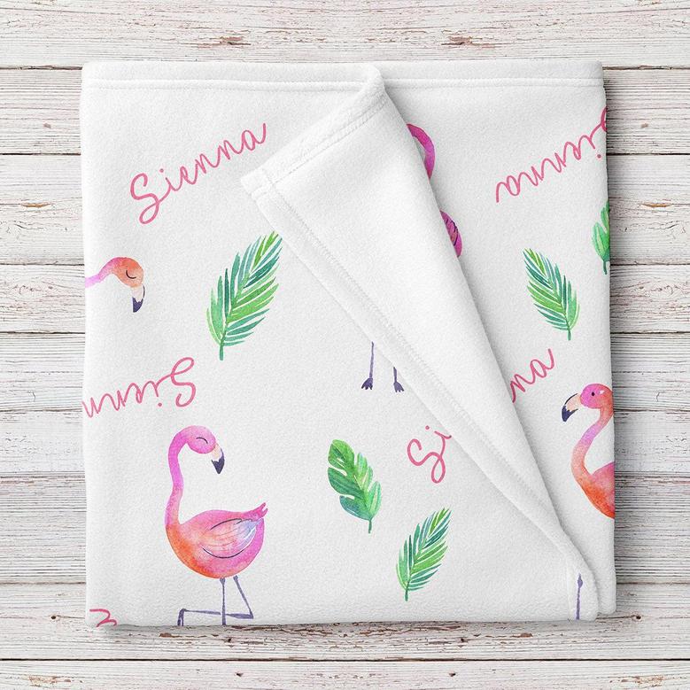 Personalized Baby Girl Blanket With Name, Pink Flamingo Baby Girl Blanket, Custom Gift For Baby Girl