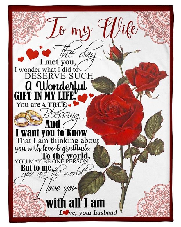 Personalized Blanket For Wife Print Beautiful Rose Romantic Quotes For Wife Customized BLanket Gifts For Anniversary