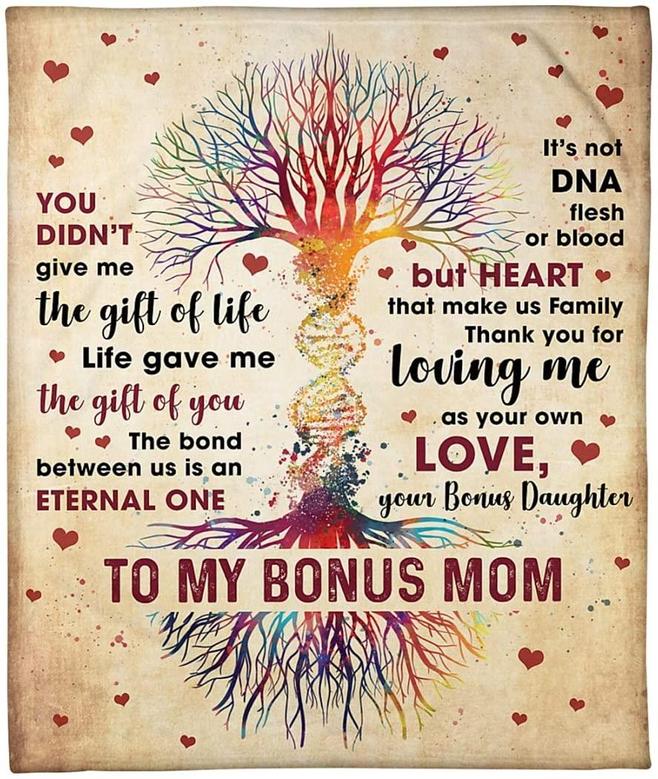 Personalized Blanket To My Bonus Mom from Bonus Daughter Custom Name U Did Not Give Me Fleece Blankets Rainbow Color DNA Tree Throw Bedding Sofa Couch Gifts for Mother's Day
