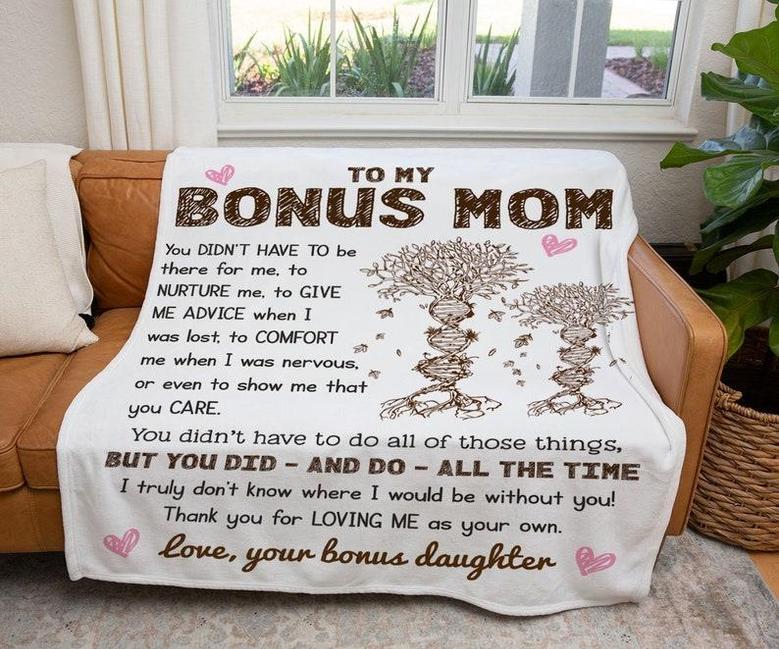 Personalized Bonus Mom Blanket, Blanket from Bonus Daughter, Step Mom Blanket, Stepmother Blanket, Mothers Day Blanket