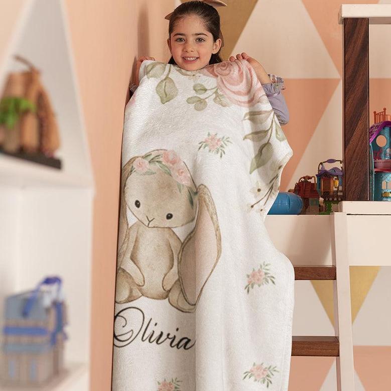 Personalized Kids Bunny Blanket, Custom Blanket, Kids Blanket with Name