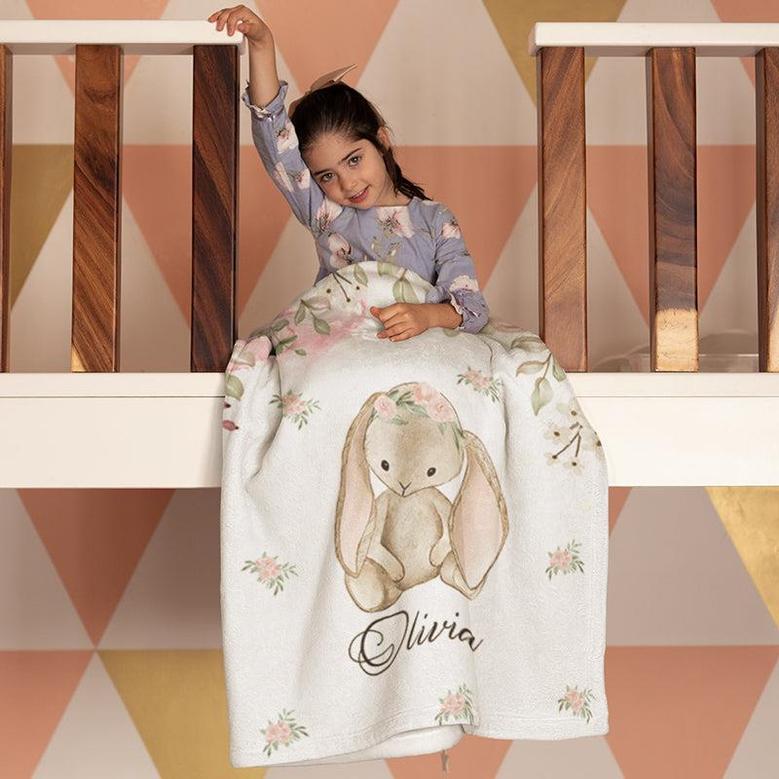 Personalized Kids Bunny Blanket, Custom Blanket, Kids Blanket with Name