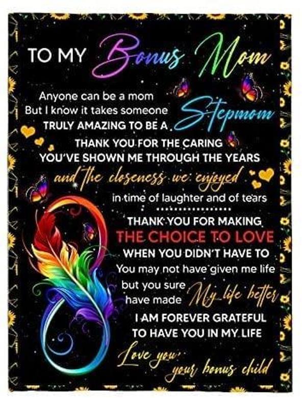 Personalized to My Bonus Mom Blanket Thank You for Making The Choice to Love Fleece Blanket Best Custom Stepmom Gift for Mother's Day, Customize Fleece, for Mom from Daughter