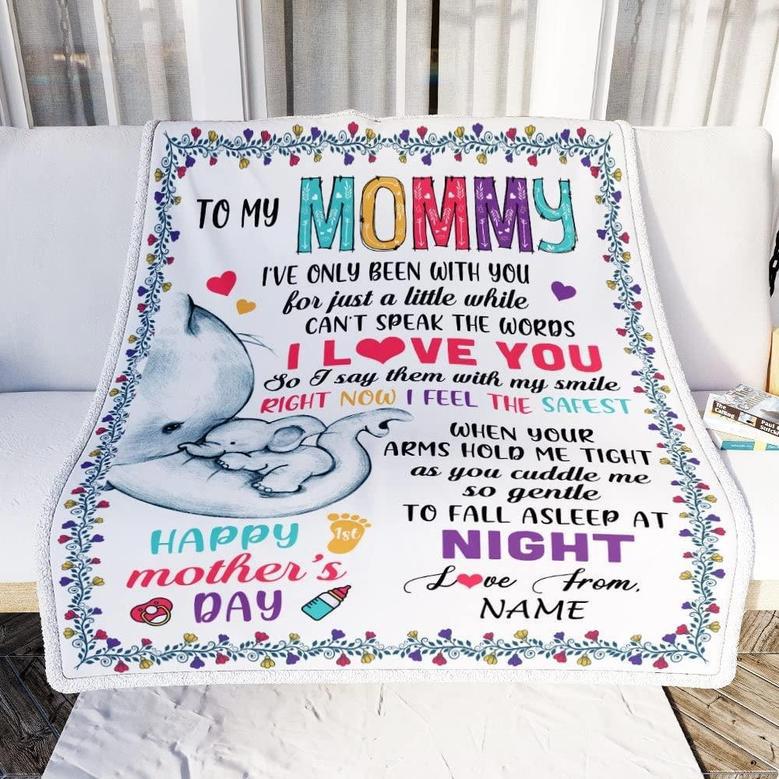 Personalized to My Mommy First Time Mom Elephant Happy Mothers Day Birthday Christmas Customized Fleece Blanket