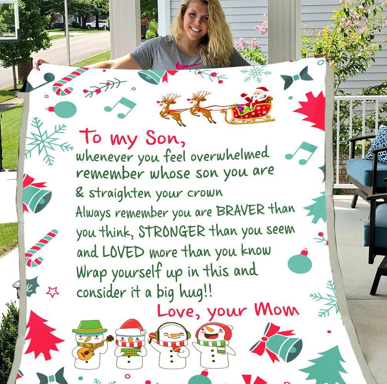 Personalized To My Son Wrap Yourself Up In This And Consider It A Big Hug Cute Snowman Christmas Blanket