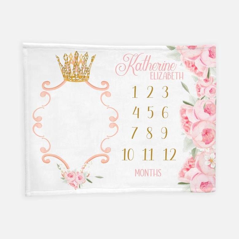 Princess Crown Milestone Blanket, Princess Girl Baby Milestone Blanket, Personalized Monthly Blanket, Baby Girl Blanket, Princess Blanket
