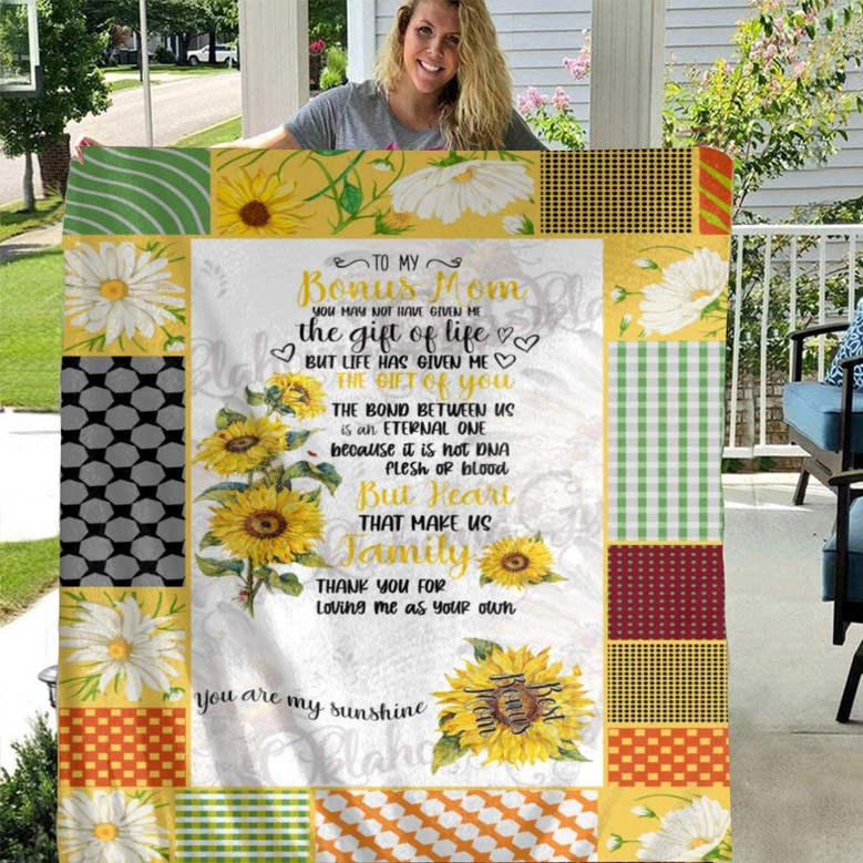 Throw Blanket Sunflower Love Letter To My Bonus Mom Soft Microfiber Lightweight Cozy Warm Blankets for Couch Bedroom Living Room