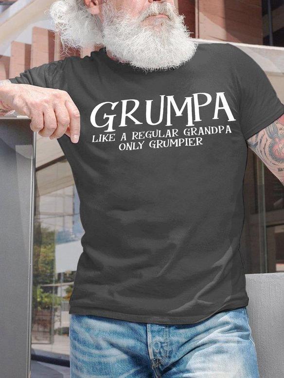 Men's Grumpa Like A Regular Grandpa Only Grumpier Funny Graphic Print Text Letters Crew Neck Casual T-shirt