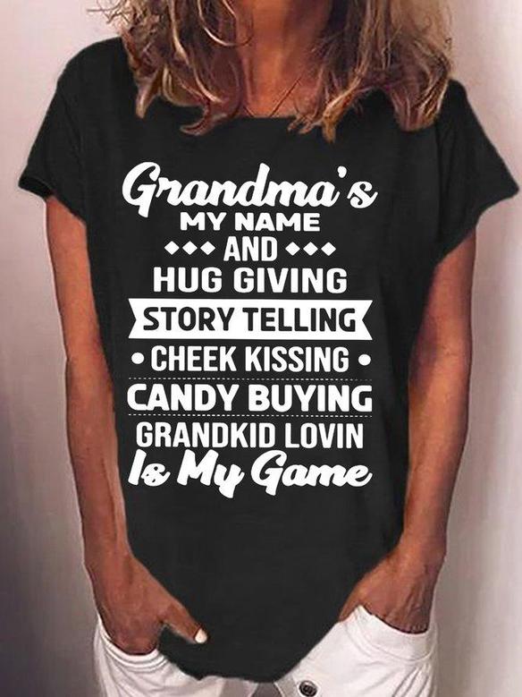 Women‘s Grandma's My Name Funny Gift Crew Neck Letters Casual T-shirt