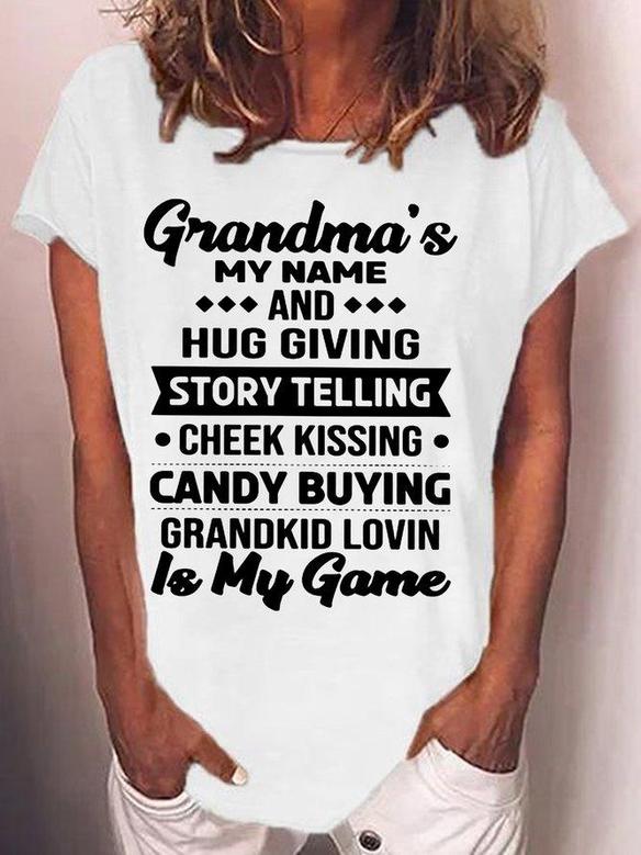 Women‘s Grandma's My Name Funny Gift Crew Neck Letters Casual T-shirt