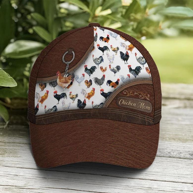Chicken Mom Leather Baseball Cap Hat