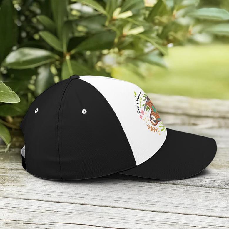 Hurry Be Happy Floral Sloth Baseball Cap Hat
