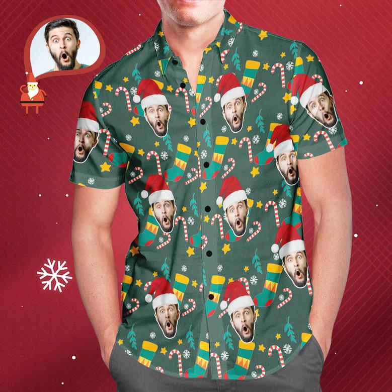 Custom Face Wear Santa Hat Christmas Hawaiian Aloha Shirts Christmas Gift