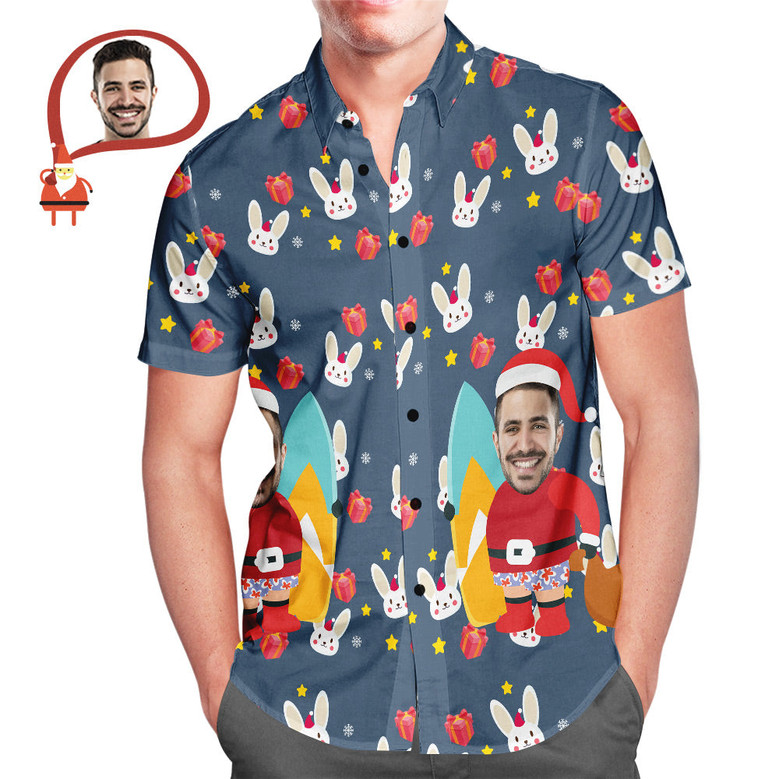 Custom Face All Over Print Christmas Hawaiian Shirt Christmas Gift For Him