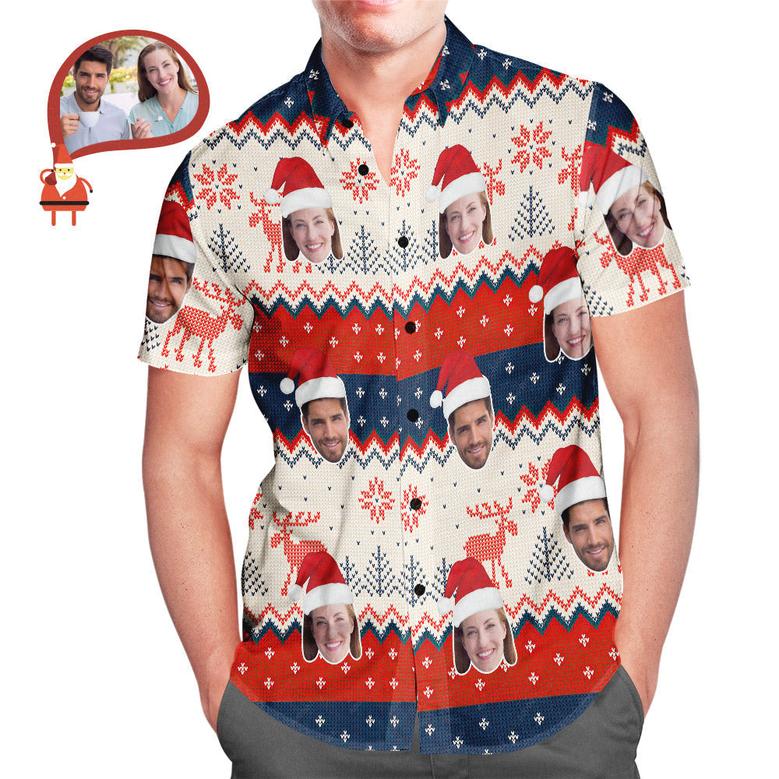 Custom Couple's Face Classic Christmas Men's All Over Print Hawaiian Shirt Christmas Gift