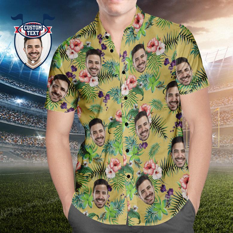 Custom Printed Hawaiian Shirt for Fans Personalized Face and Text Hawaiian Shirt Gift for fans - Leaves & Flowers