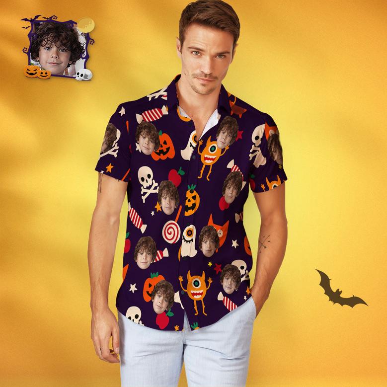 Men's Custom Face Hawaiian Shirt Funny Halloween Party Personalized Hawaiian Shirt