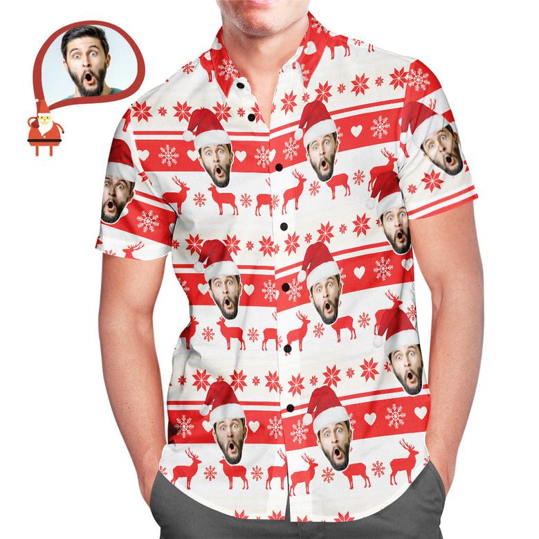 Custom Face Classic Christmas Moose Men's All Over Print Hawaiian Shirt Christmas Gift