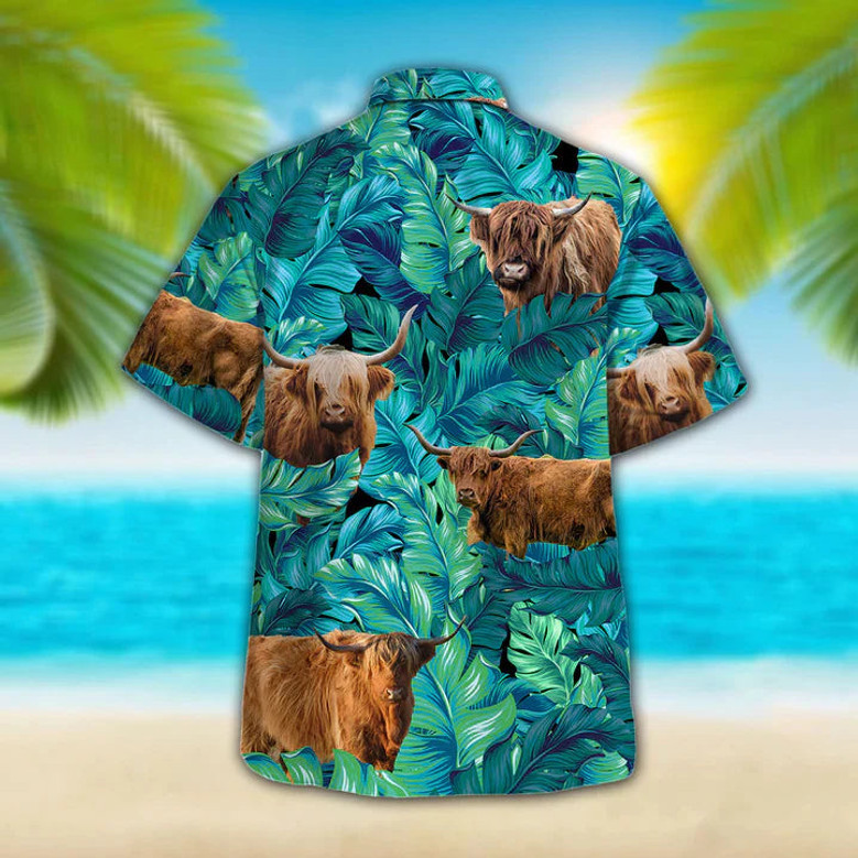 Highland Cattle Lovers Hawaiian Shirt, Animal Hawaiian shirt vintage flower, Short Sleeve Hawaiian Aloha Shirt for men, Women