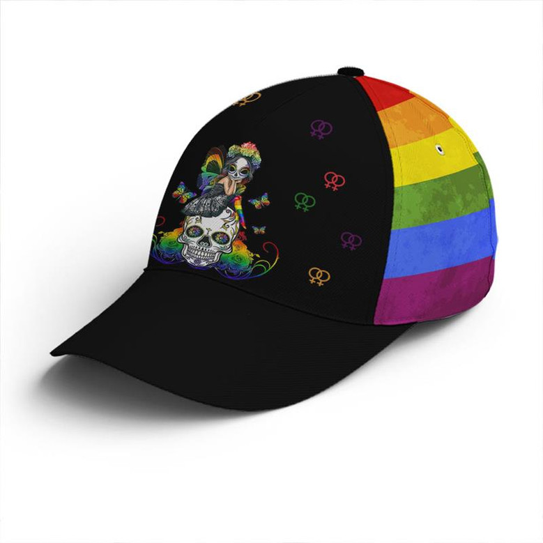 LGBT Girl And Sugar Skull Rainbow Baseball Cap Hat