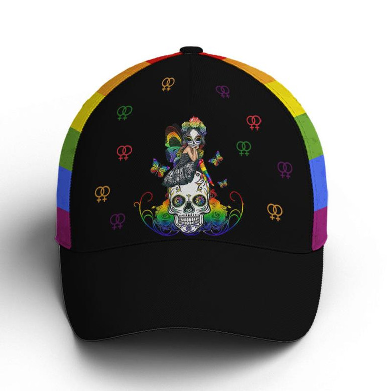 LGBT Girl And Sugar Skull Rainbow Baseball Cap Hat
