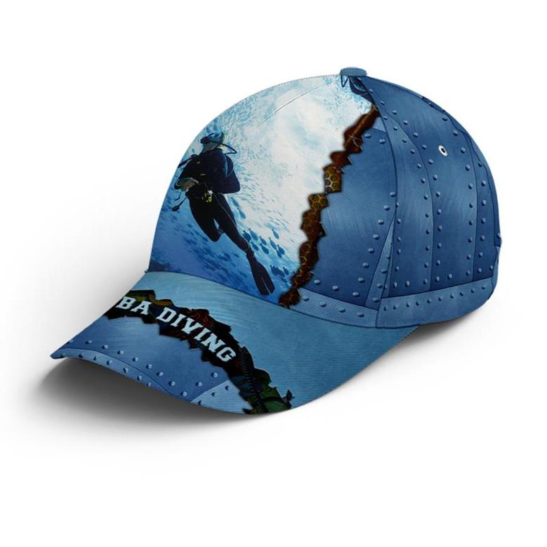 Scuba Diving Metallic Blue Baseball Cap Hat