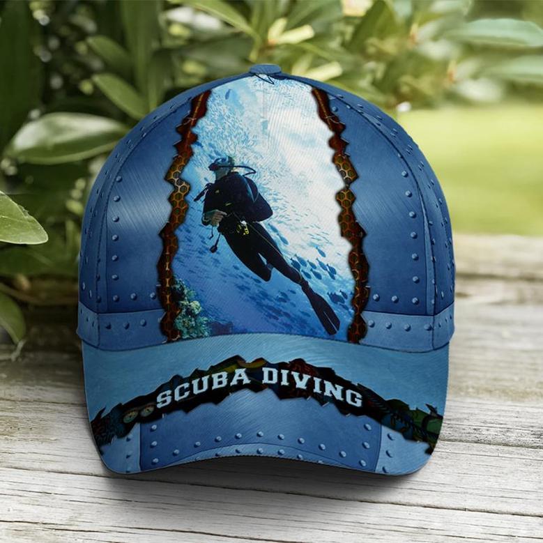 Scuba Diving Metallic Blue Baseball Cap Hat
